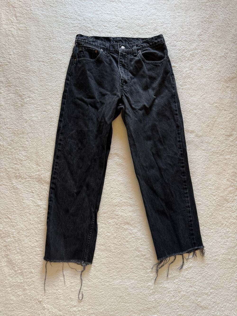 Vintage Levis 550 Relaxed Black Jeans 33x34 Fit 30x30 Made in USA Distressed Hem